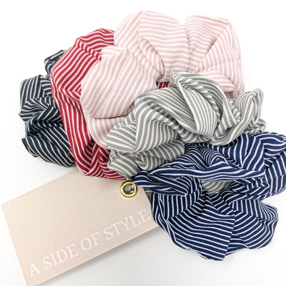 Stripped Scrunchies | Pink, Red, Black, Grey, Blue - Picture 1 of 1